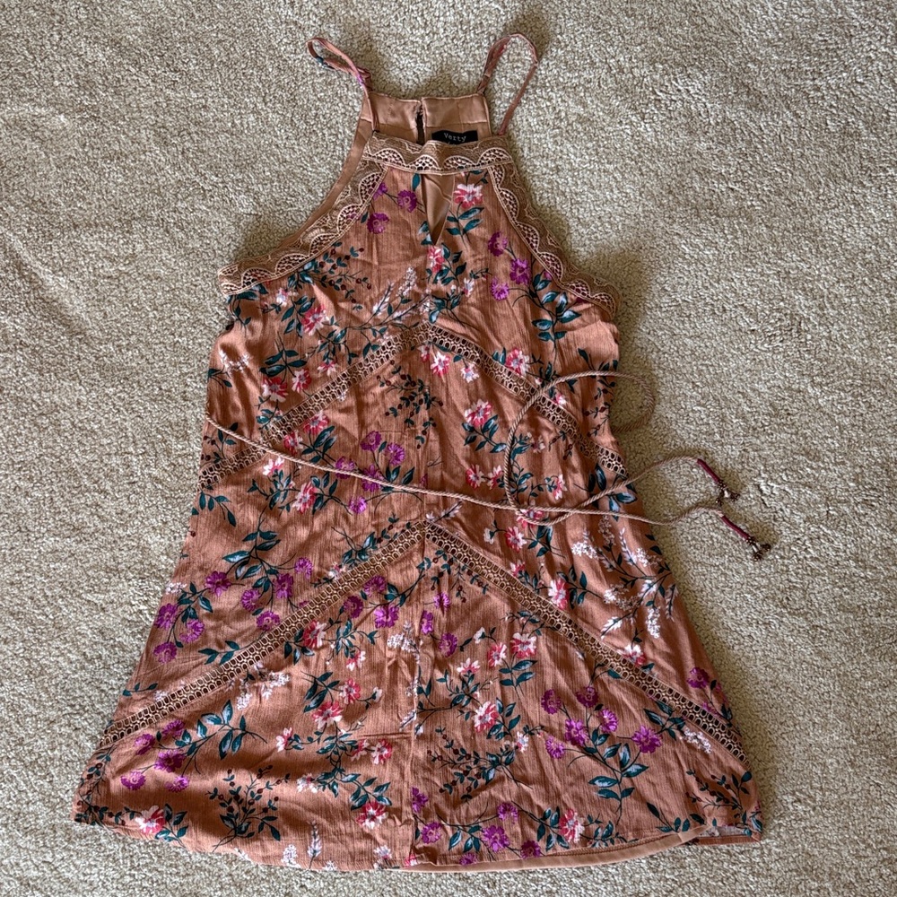 Verty Floral Embroidered Mini Dress - Pink and Purple